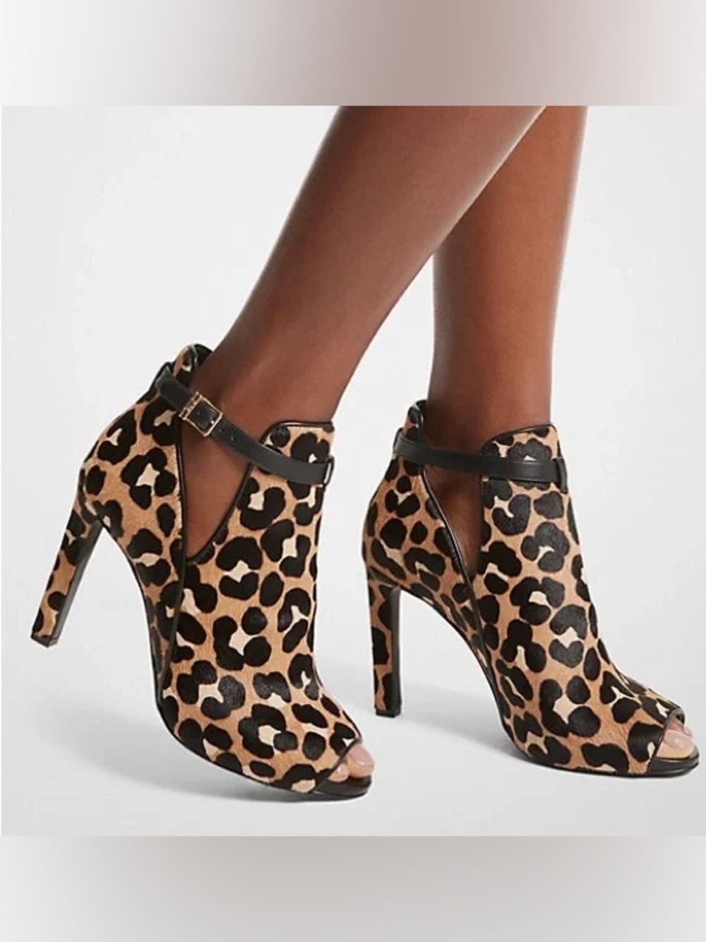 Michael Kors Leopard Print High Heel Ankle Boots - Black & Tan